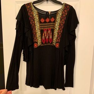 Free People embroidered long sleeve top